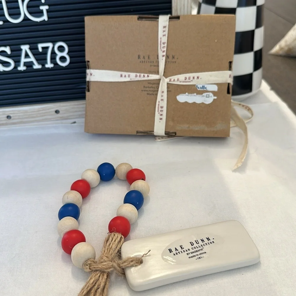 RAE DUNN USA & WELCOME  Patriotic Beads Ceramic Garland.